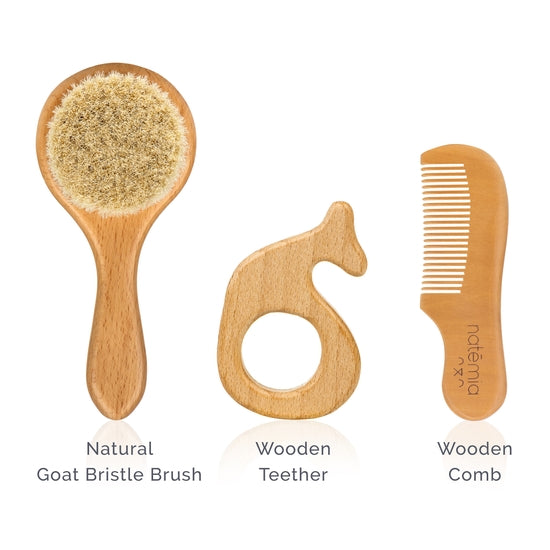 Natural Hair Brush And Teether Set
