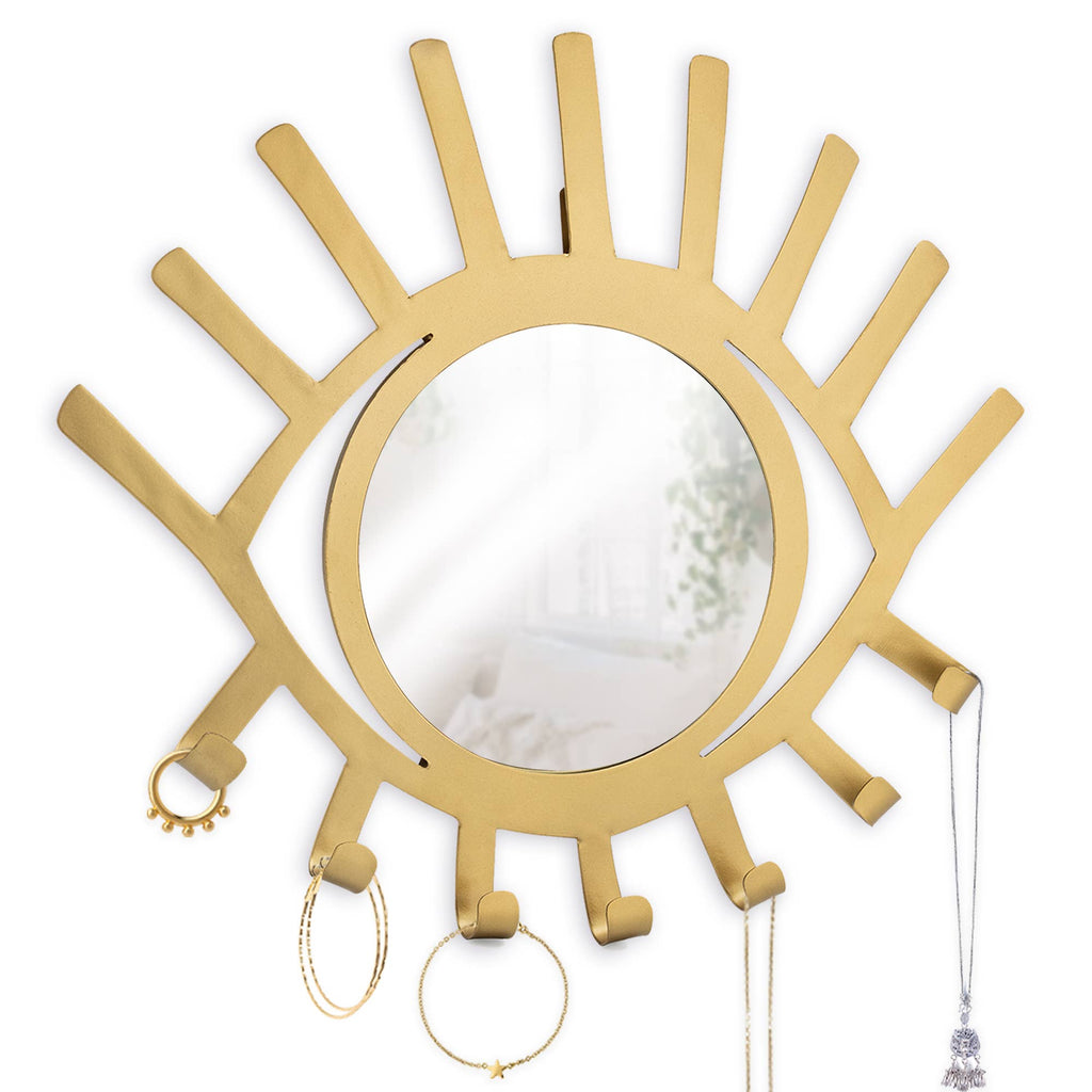 Kimisty Wall Hanging Gold Eye Mirror with Jewelry Holder,