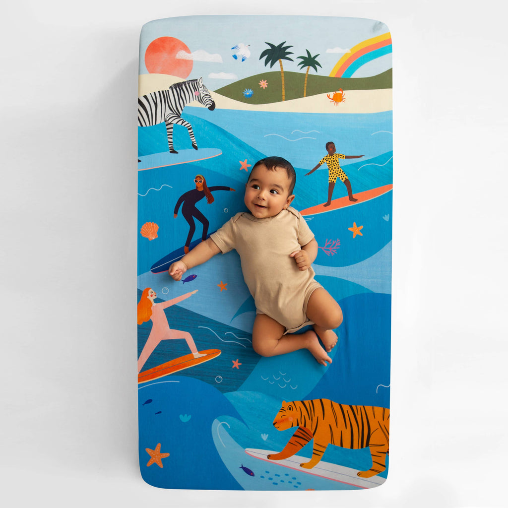 Cotton Sateen Crib Sheet: Surfing Safari