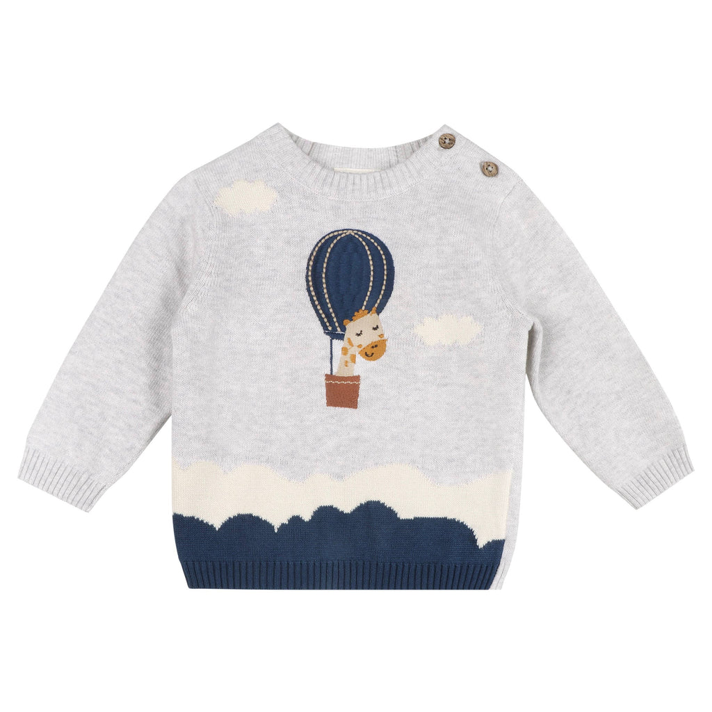 Hot Air Balloon Baby Knit Pullover & Pants Set (Organic): Pearl Grey Heather / 12-18M