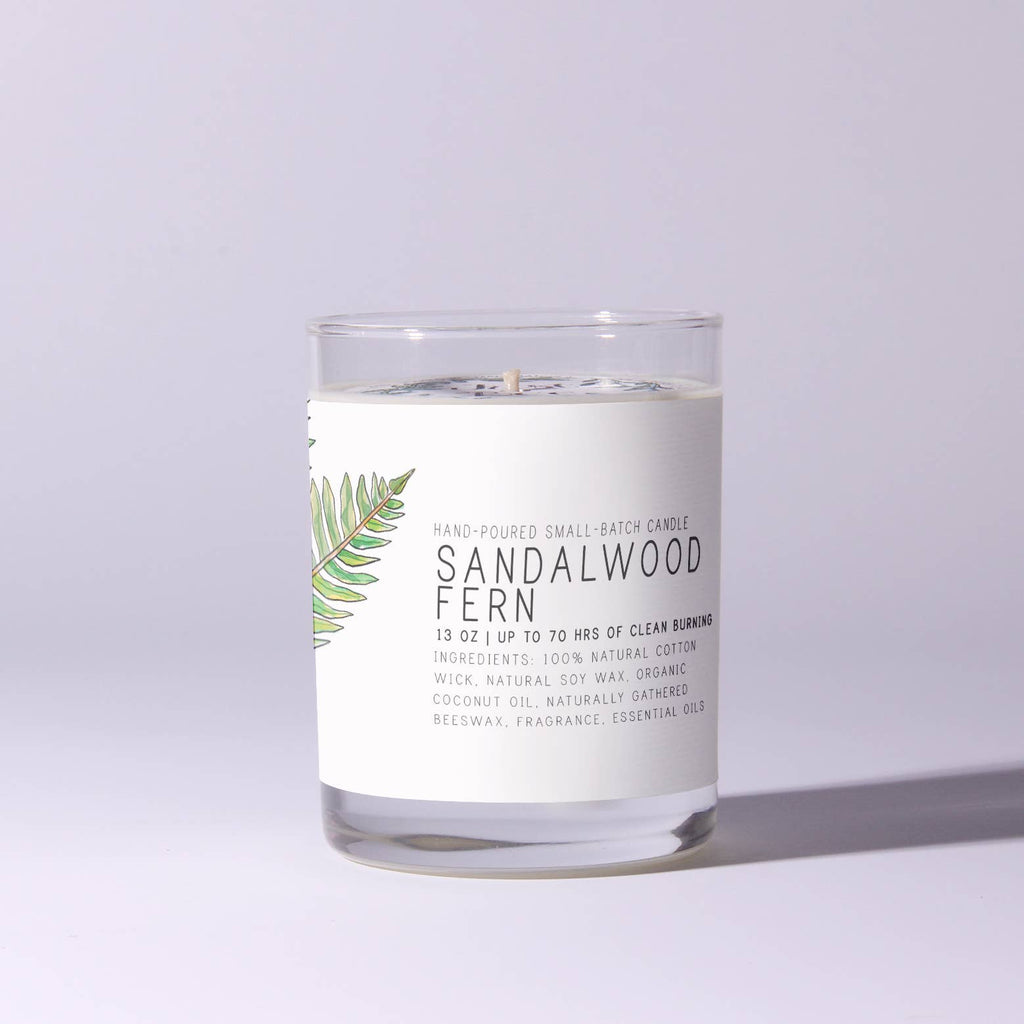 Sandalwood Fern - Just Bee Candles: 13 oz (up to 60 hrs of clean burning)