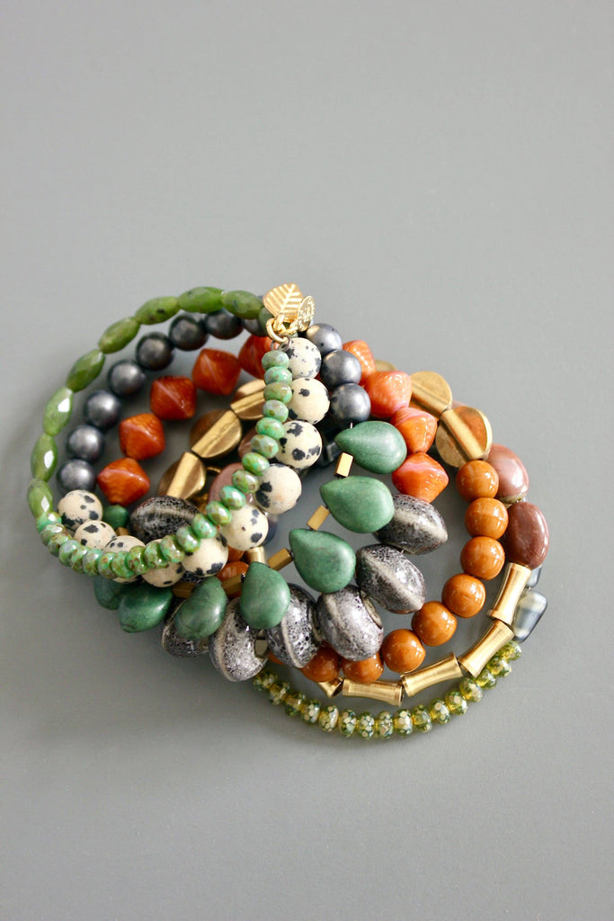 Green, Caramel, Jasper, & Gray Wrap Bracelet