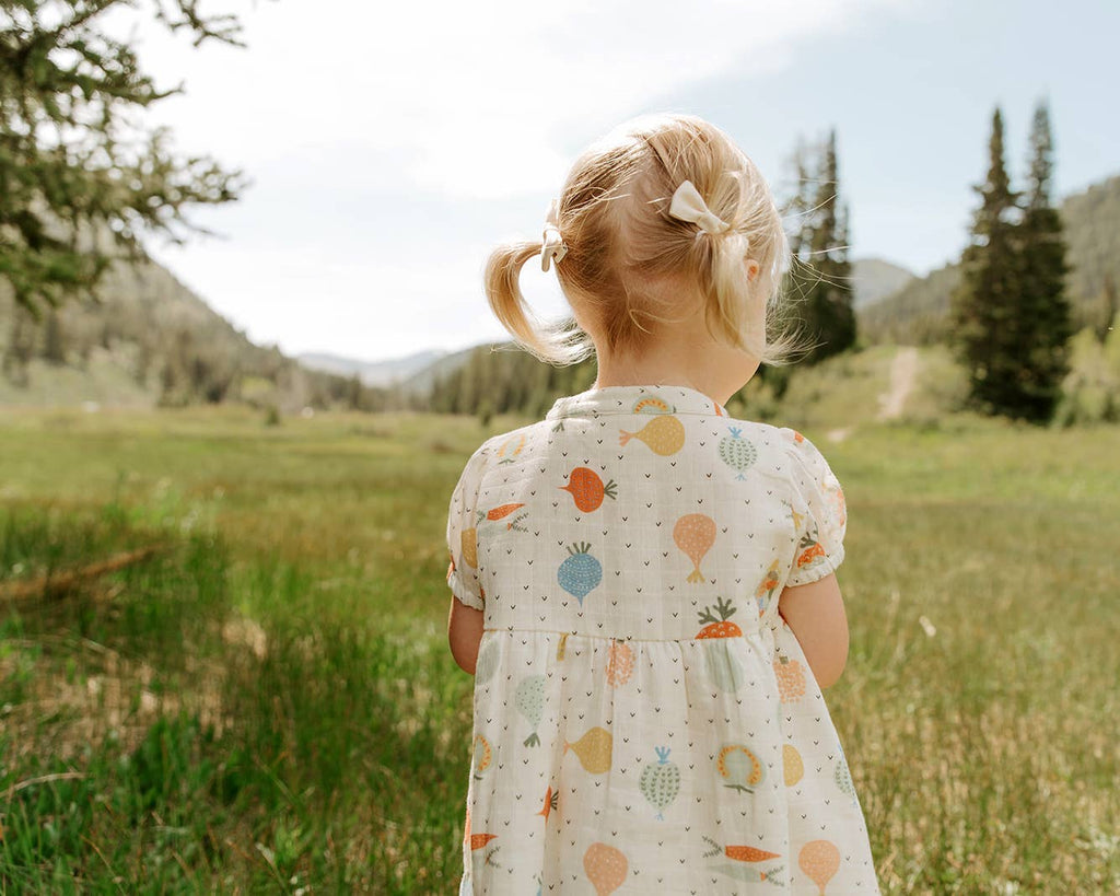 Veggie Puff Sleeve Muslin Baby Dress+Bloomer(Organic Muslin): 0-3M / Natural