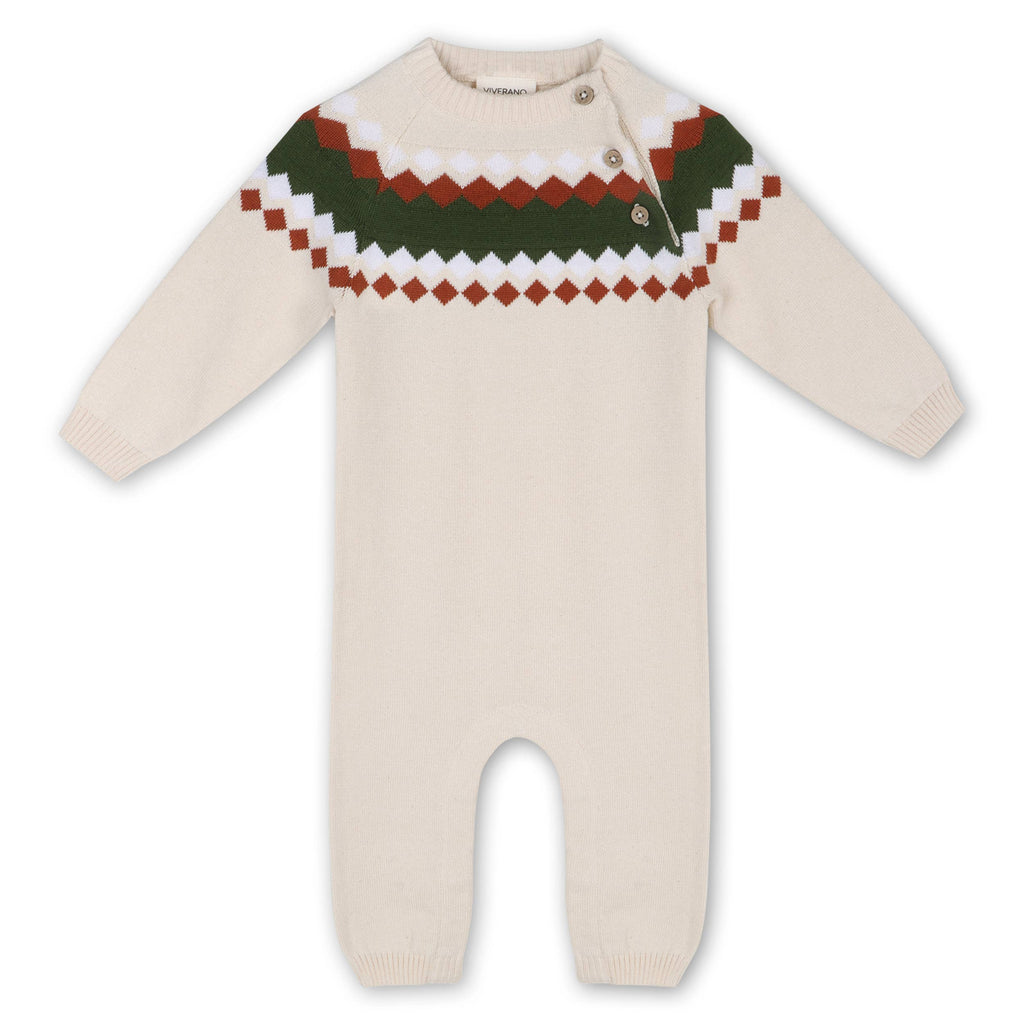 Fair Isle Jacquard Sweater Knit Baby Jumpsuit (Organic): Natural / 6-12M