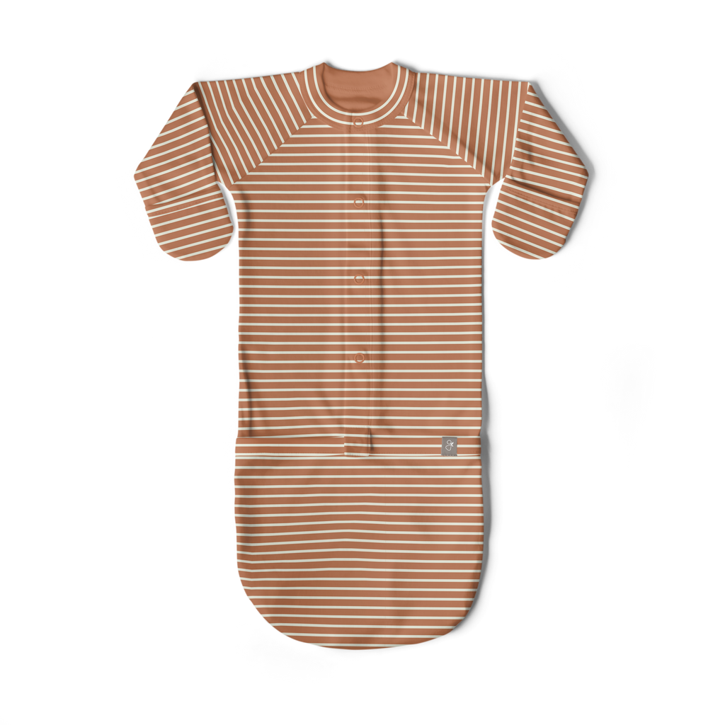 24 Hour Convertible Baby Sleeper Gown - Clay Stripe