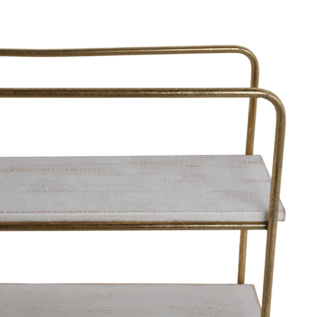 Metal Wood Rustic Three-Tier Wall Shelf - Gold, 19 in.