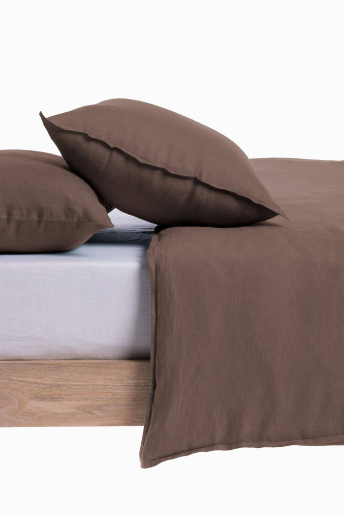 Linen Slumber Solid Duvet Cover-Cinnamon Brown