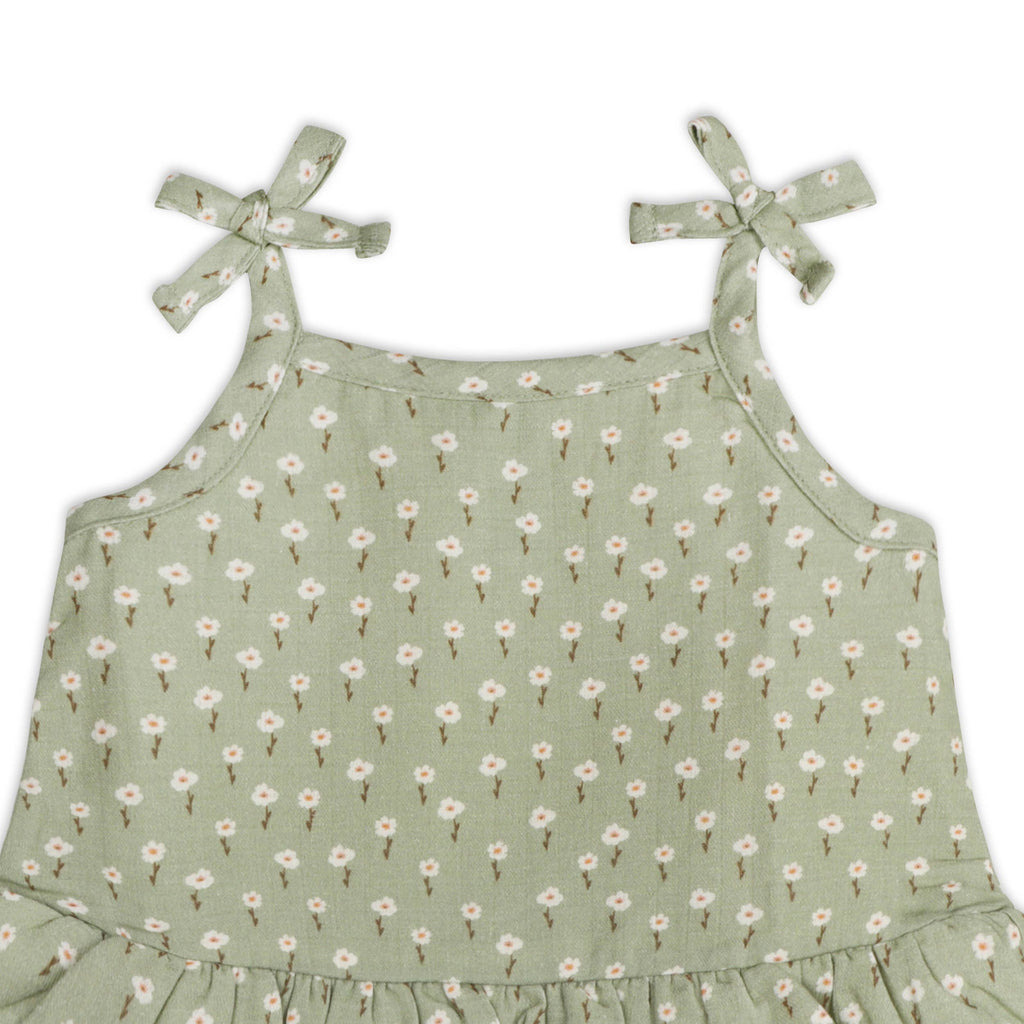 Sage Floral Shoulder Tie Baby Top + Shorts (Organic Muslin): SAGE / 3-6M