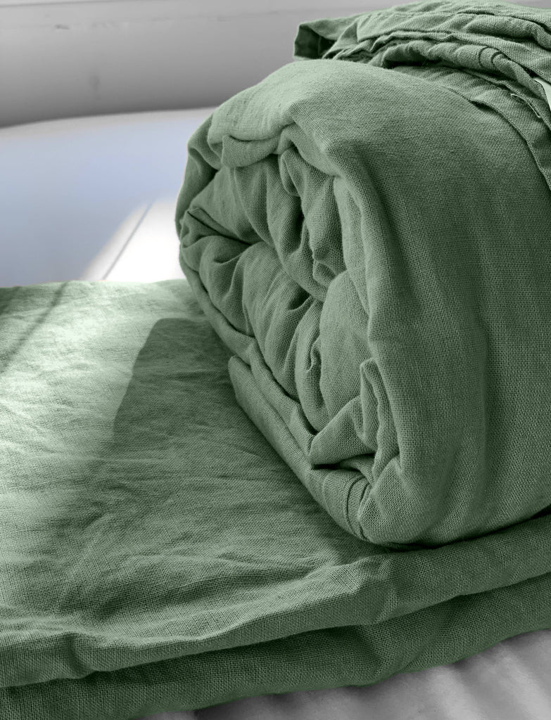 LINEN COTTON FULL SHEET SET - GREEN - Laurel & Mayfair