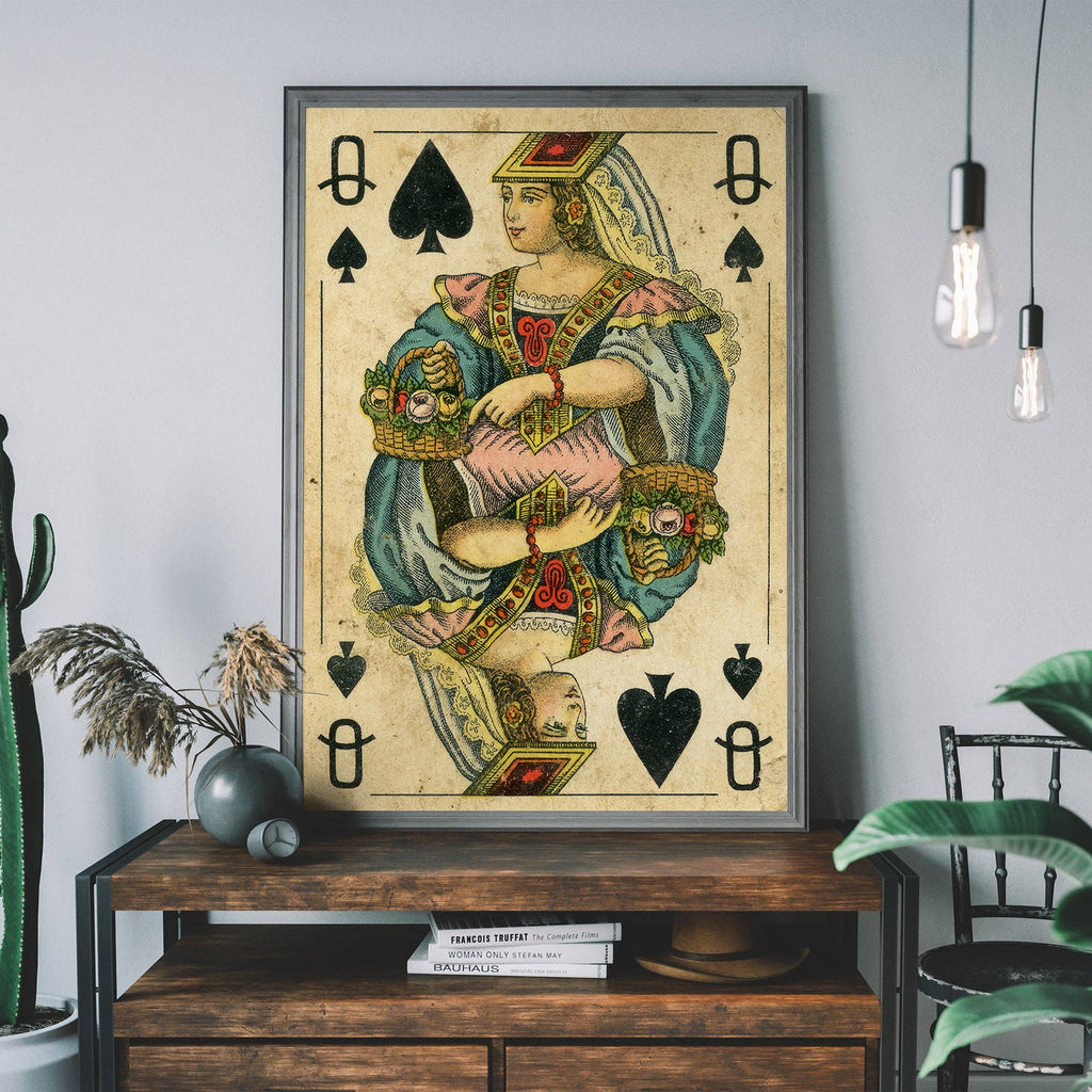 Vintage Playing Card Print - Queen of Spades