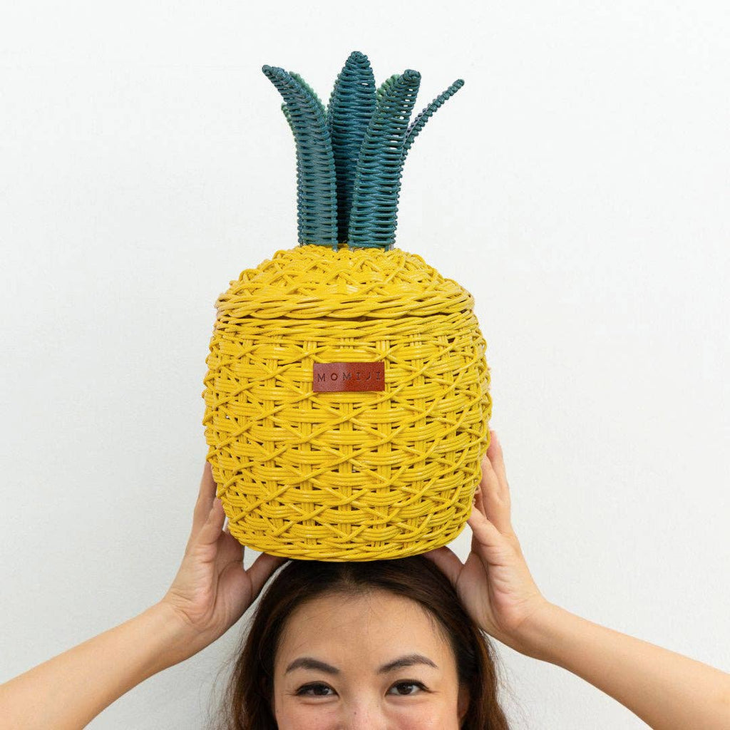 Handcrafted- Pineapple Basket (Yellow) Small- Rattan Wicker