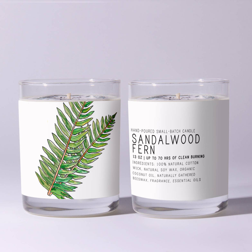 Sandalwood Fern - Just Bee Candles: 13 oz (up to 60 hrs of clean burning)