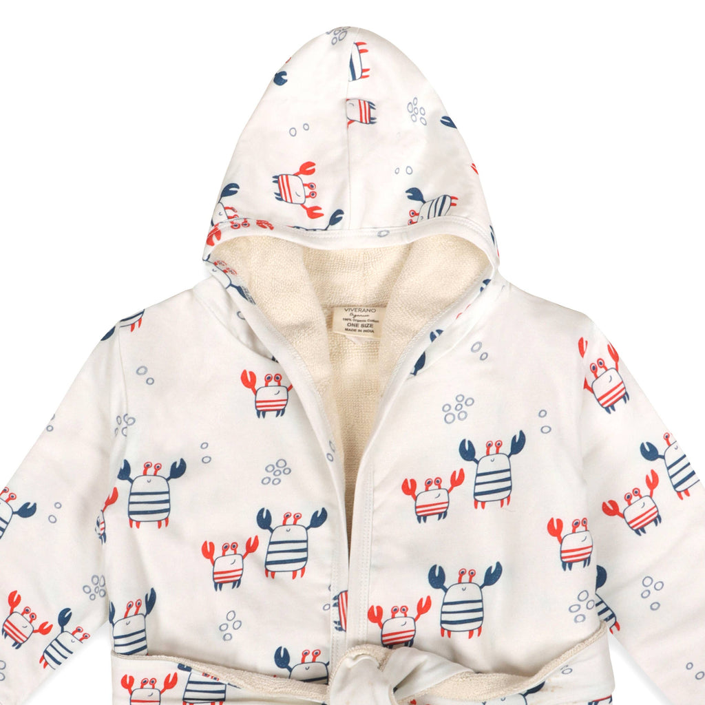 Nautical Crab Baby Hooded Bathrobe (Organic Jersey): NATURAL / One Size (0-9M)