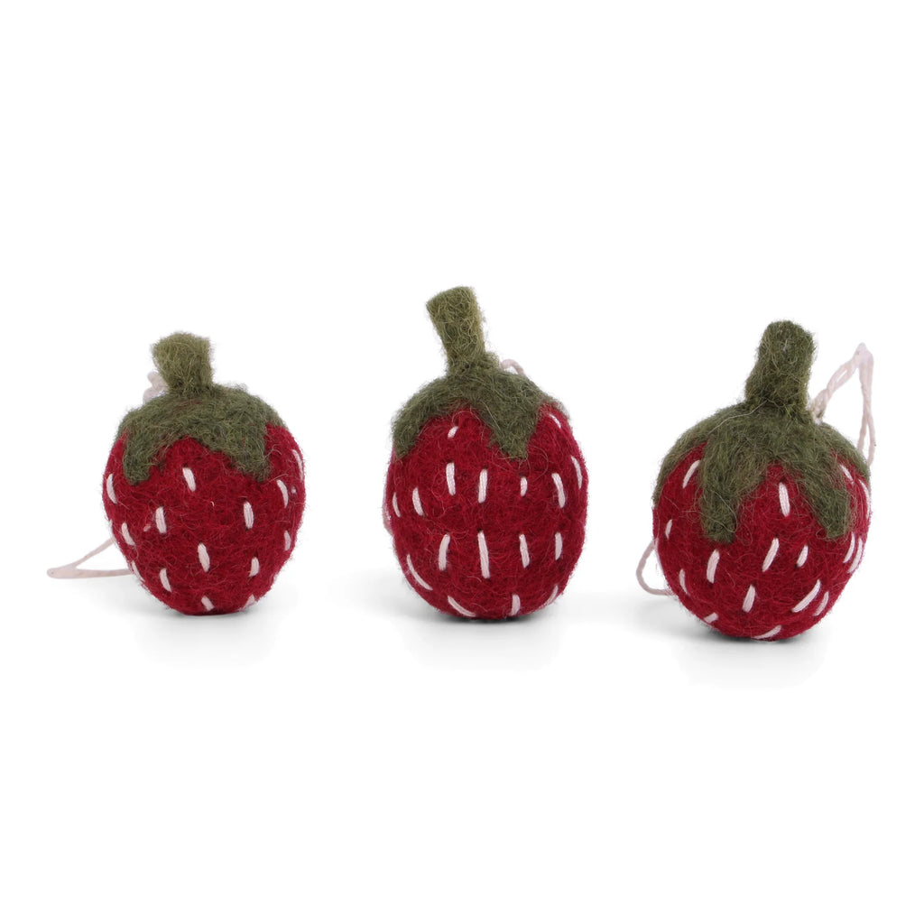 Strawberries Felt Holiday Ornaments | Set of 3