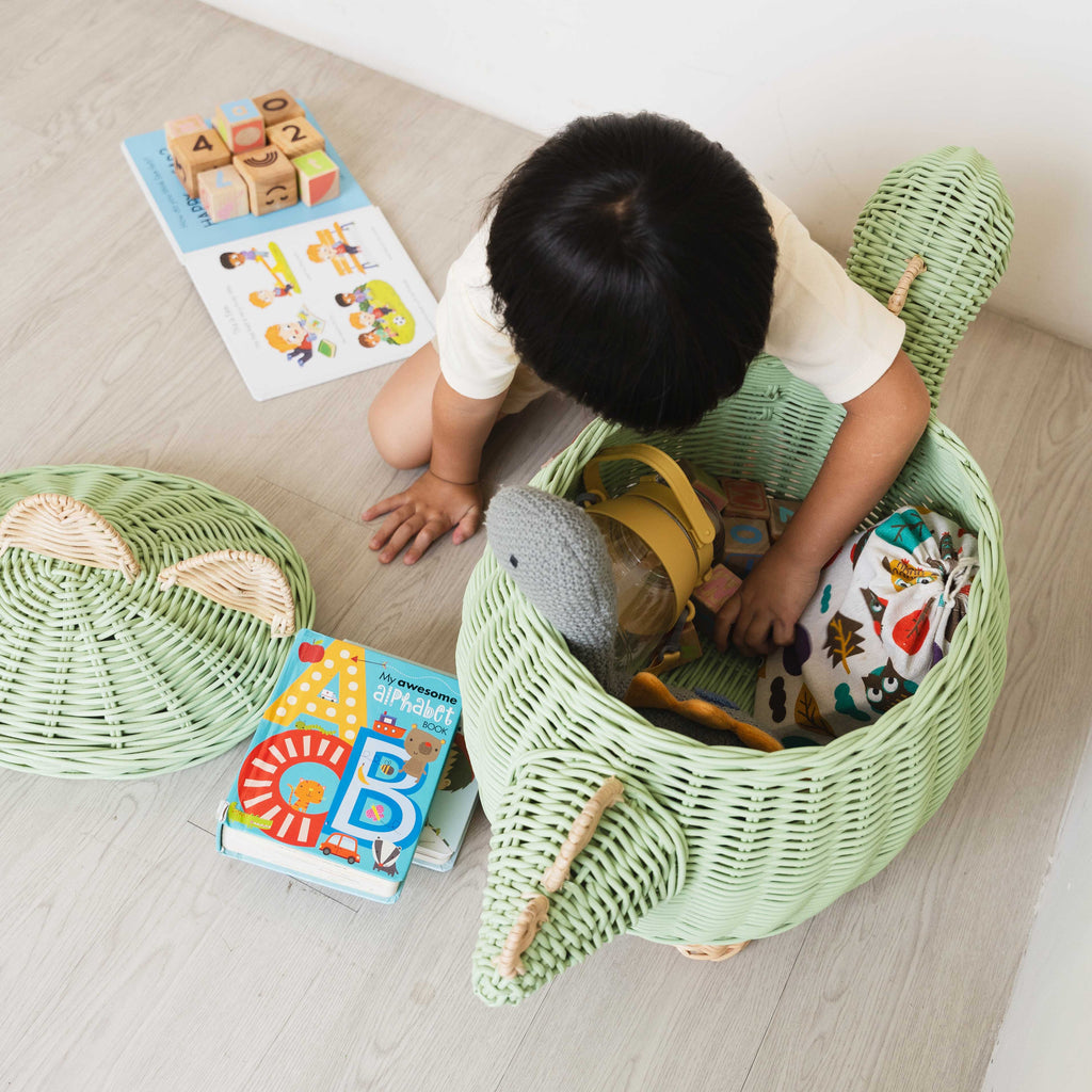 Handcrafted- Dinosaur Storage Basket (Medium) -Rattan Wicker