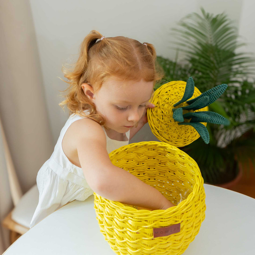 Handcrafted- Pineapple Basket (Yellow) Small- Rattan Wicker