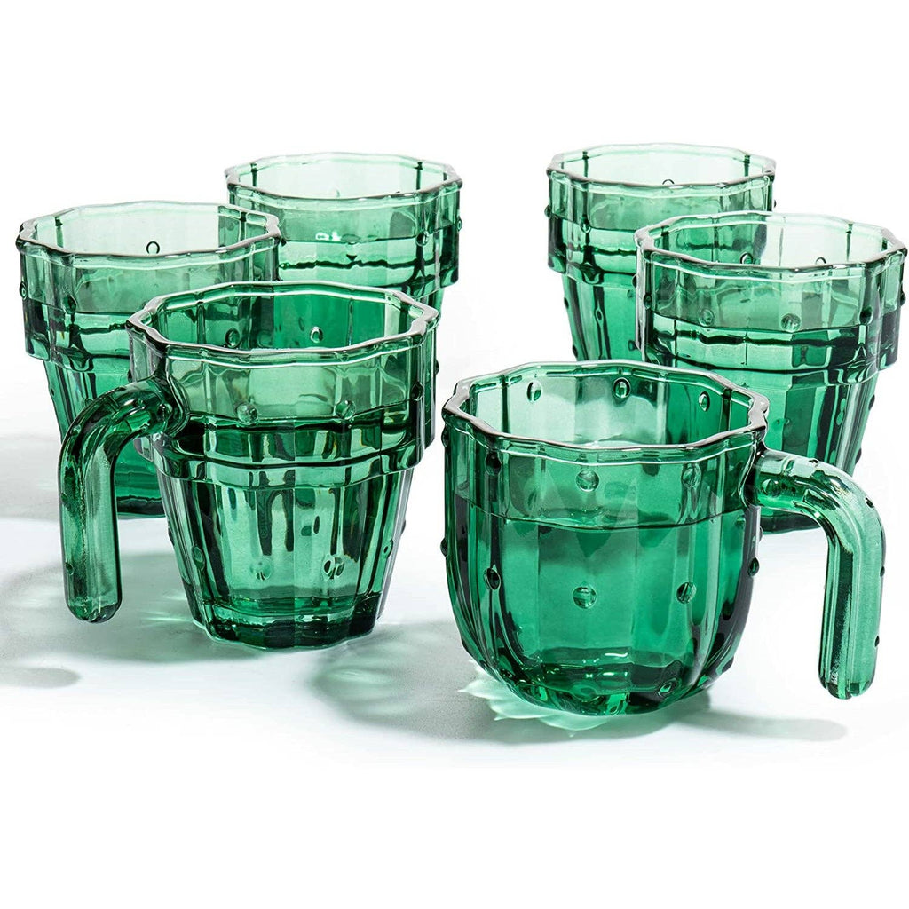 Cactus Stackable Glasses, Glass Green Cactus Cups - 6 Set