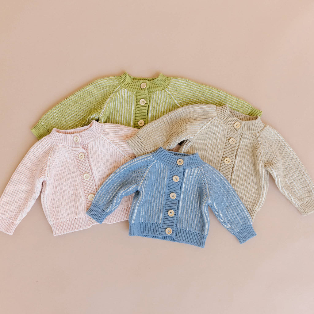 Cotton Brioche Cardigan, Dusty Blue | Baby Kid Stripe Spring