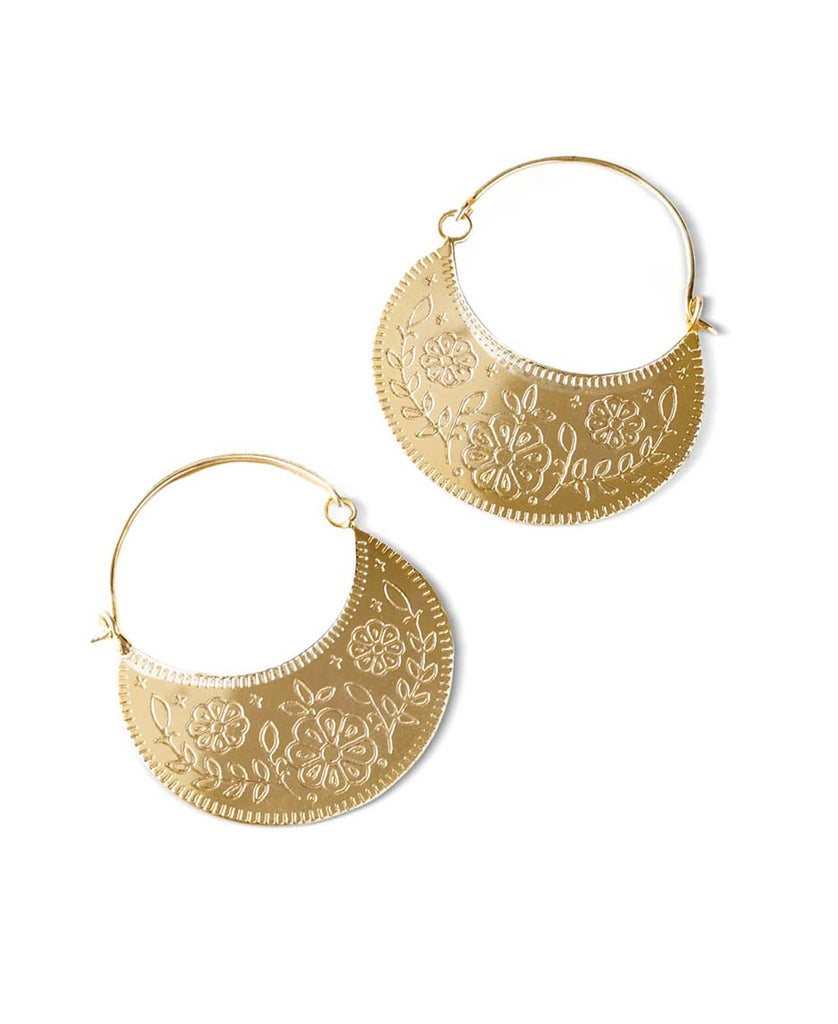 Haveli Etched Hoop Earring, Silver-toned brass