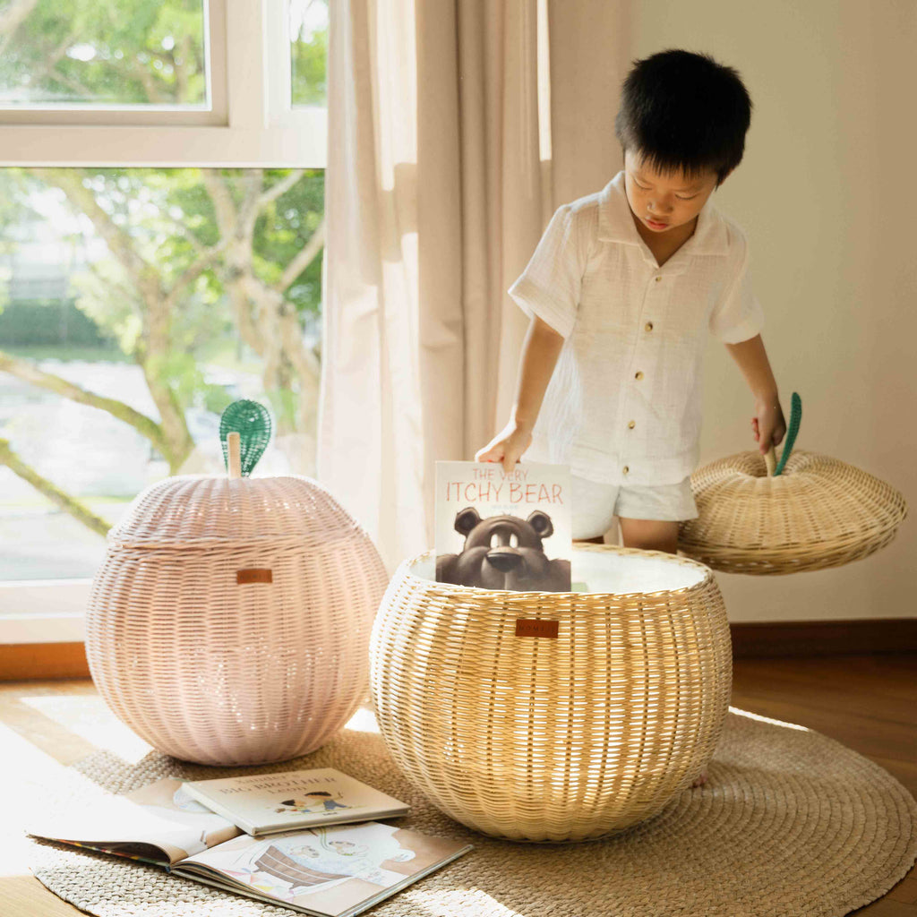 Handcrafted - Apple Storage Basket (Natural) - Rattan Wicker