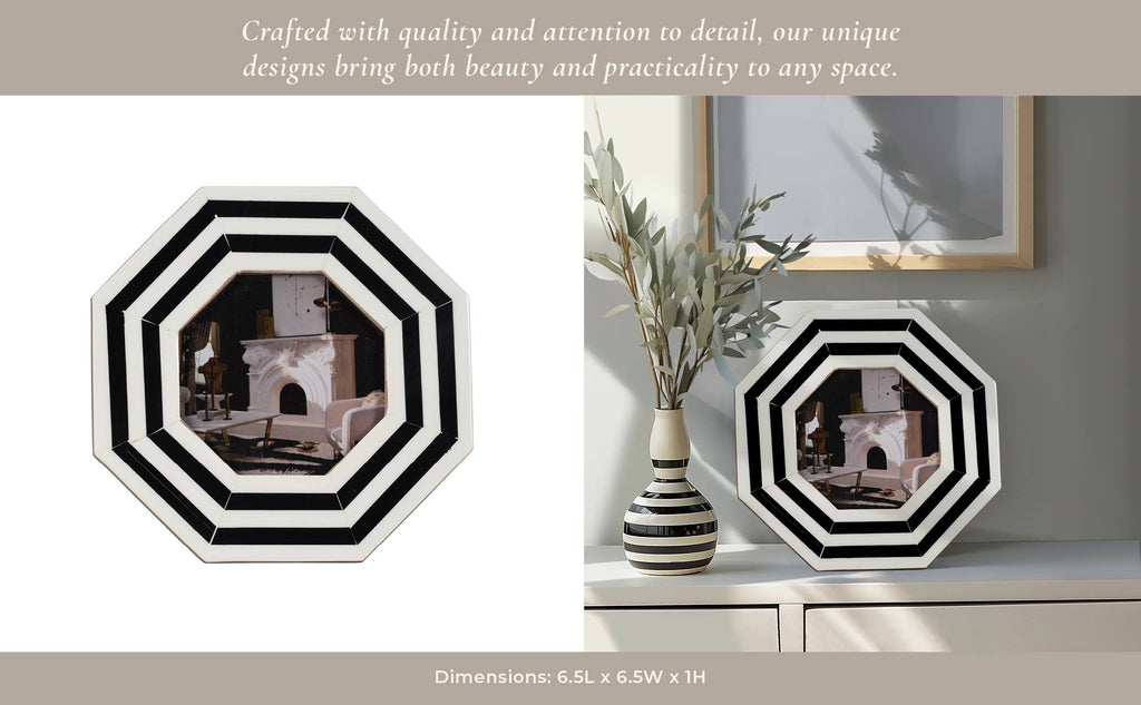 Resin Geometric Lines Octagon Photo Frame - Black, 4x4 in.
