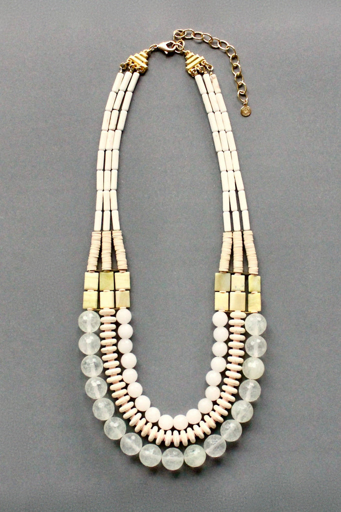 Triple Strand White Stone Necklace