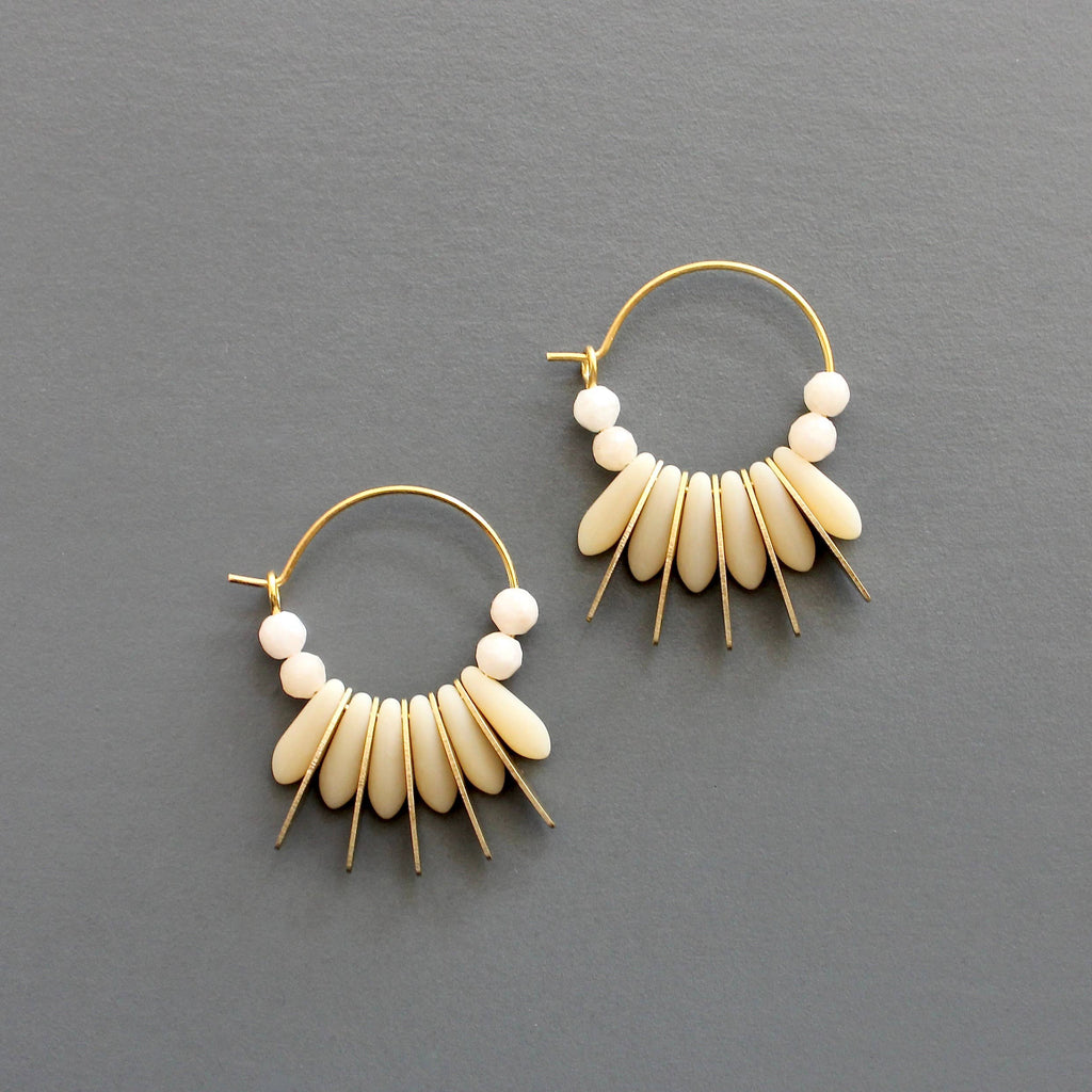 Mini Matte Cream Colored Hoop Earrings