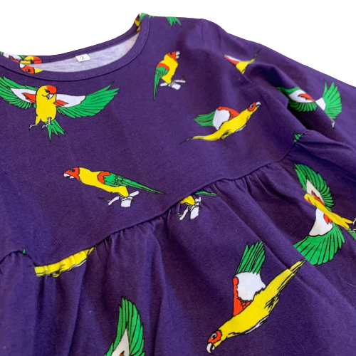 Kids Flying Parrots Midnight Purple Cotton Dress