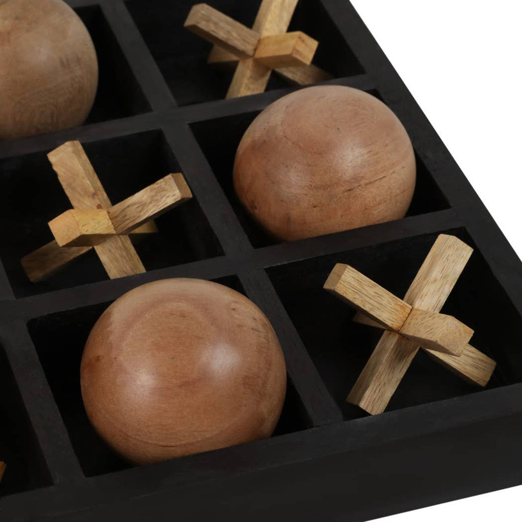 Mango Wood Tic Tac Toe Decorative Board Game - Black, 10 in.
