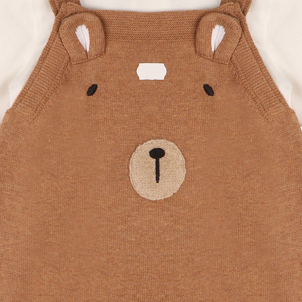 Bear Sweater Knit Baby Overall & Bodysuit Set (Organic): Chai Spice / 3-6M