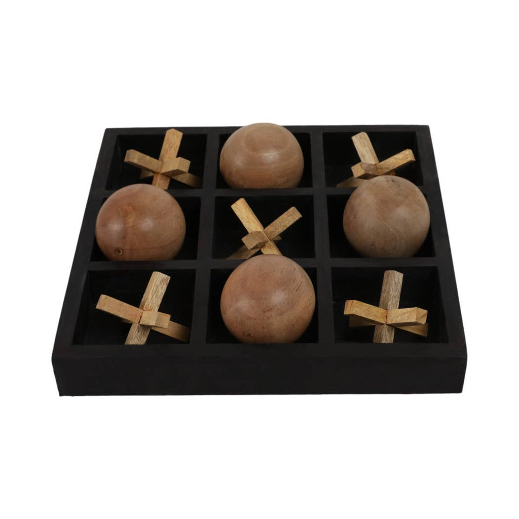 Mango Wood Tic Tac Toe Decorative Board Game - Black, 10 in.
