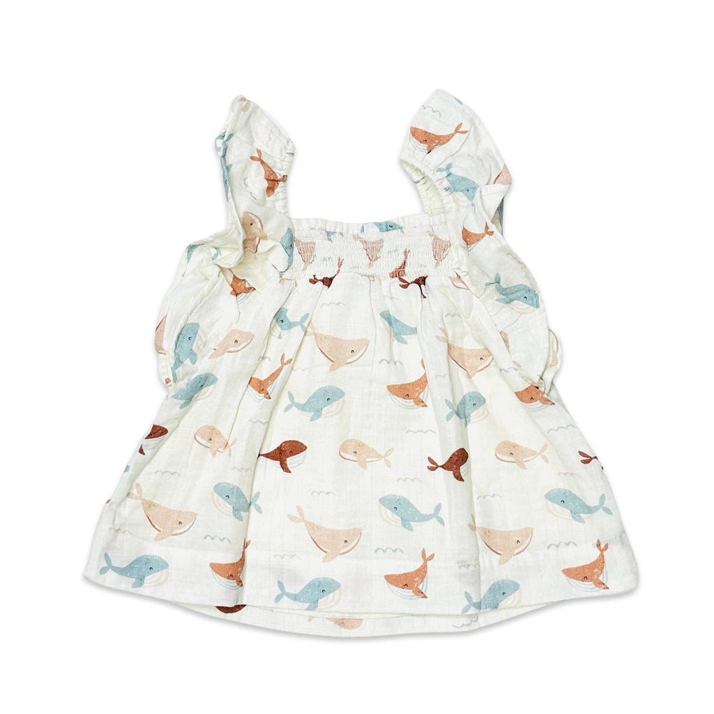 Whales Ruffle & Smocked Baby Dress (Organic Muslin): 18-24M / Natural