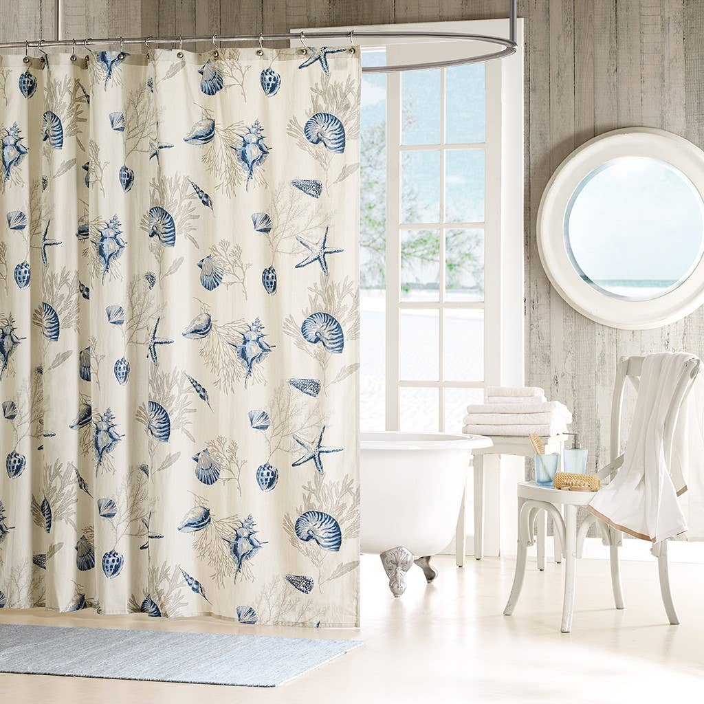 Coastal Printed Blue Shower Curtain