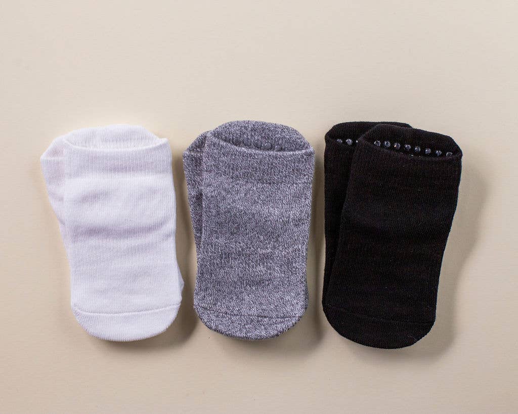 Crew - Non-Slip Baby Ankle Socks in White, Gray, Black: 0 - 6M