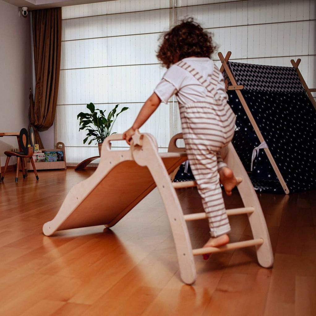 Montessori Slide, Wooden Baby Play Gym Slide: Wooden Indoor Slide