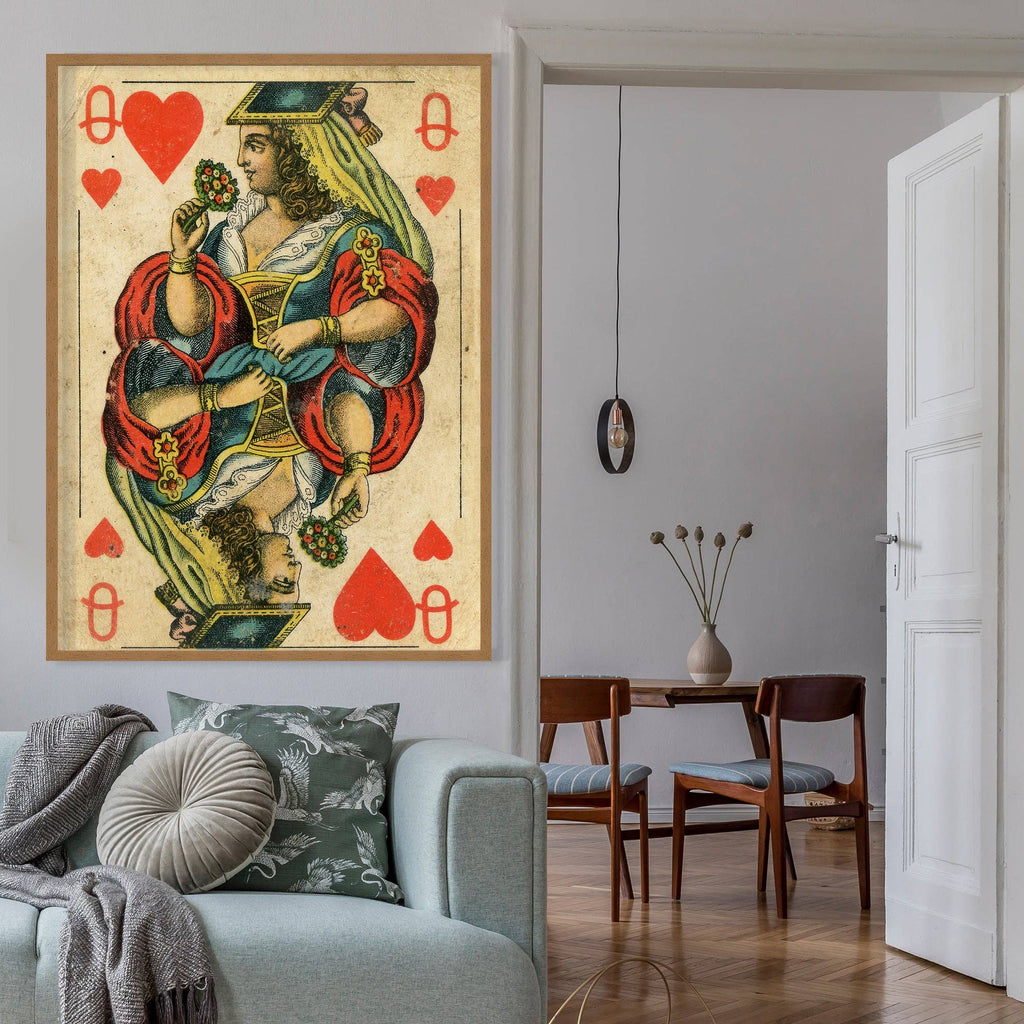 Vintage Playing Card Print - Queen of Hearts