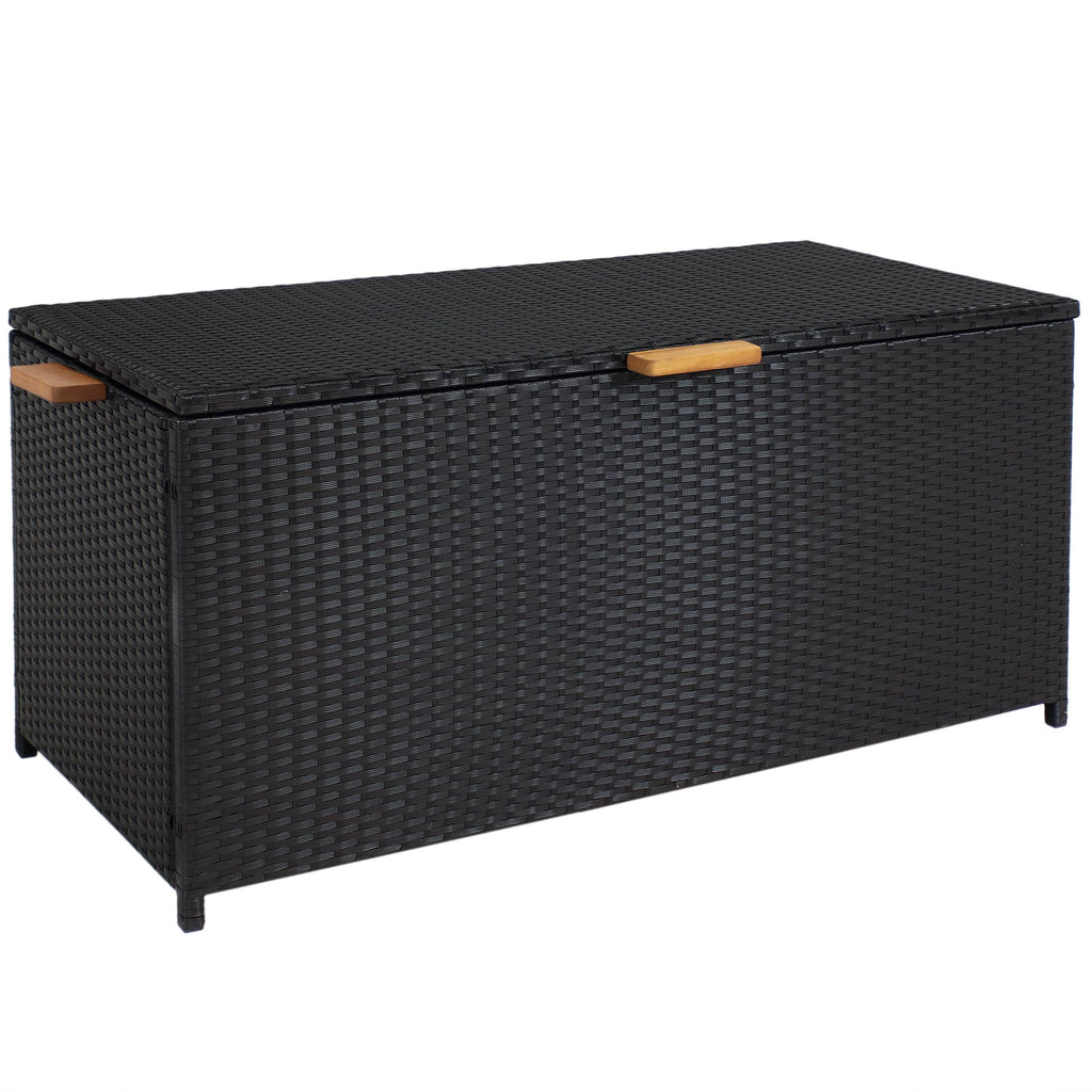 Resin Wicker Storage Deck Box with Handles - Black