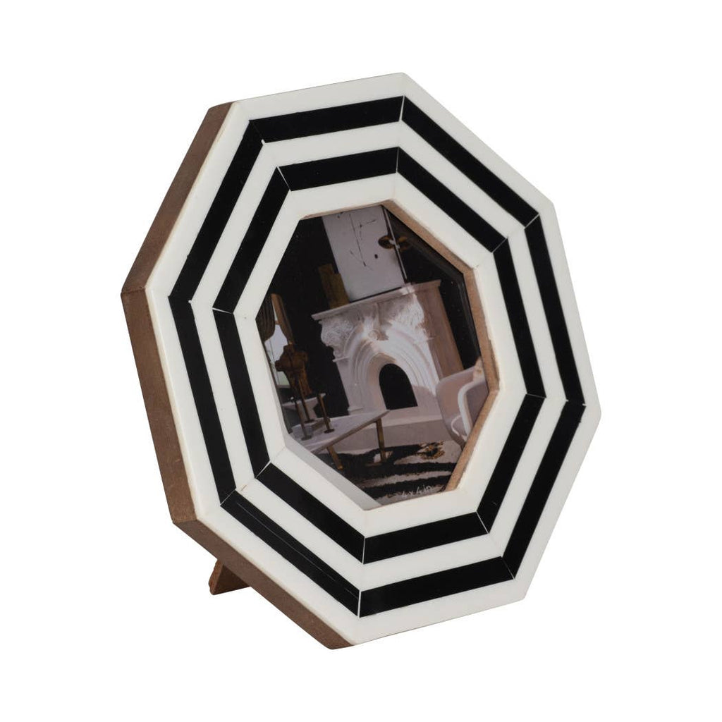 Resin Geometric Lines Octagon Photo Frame - Black, 4x4 in.