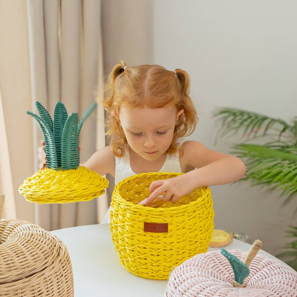 Handcrafted- Pineapple Basket (Yellow) Small- Rattan Wicker