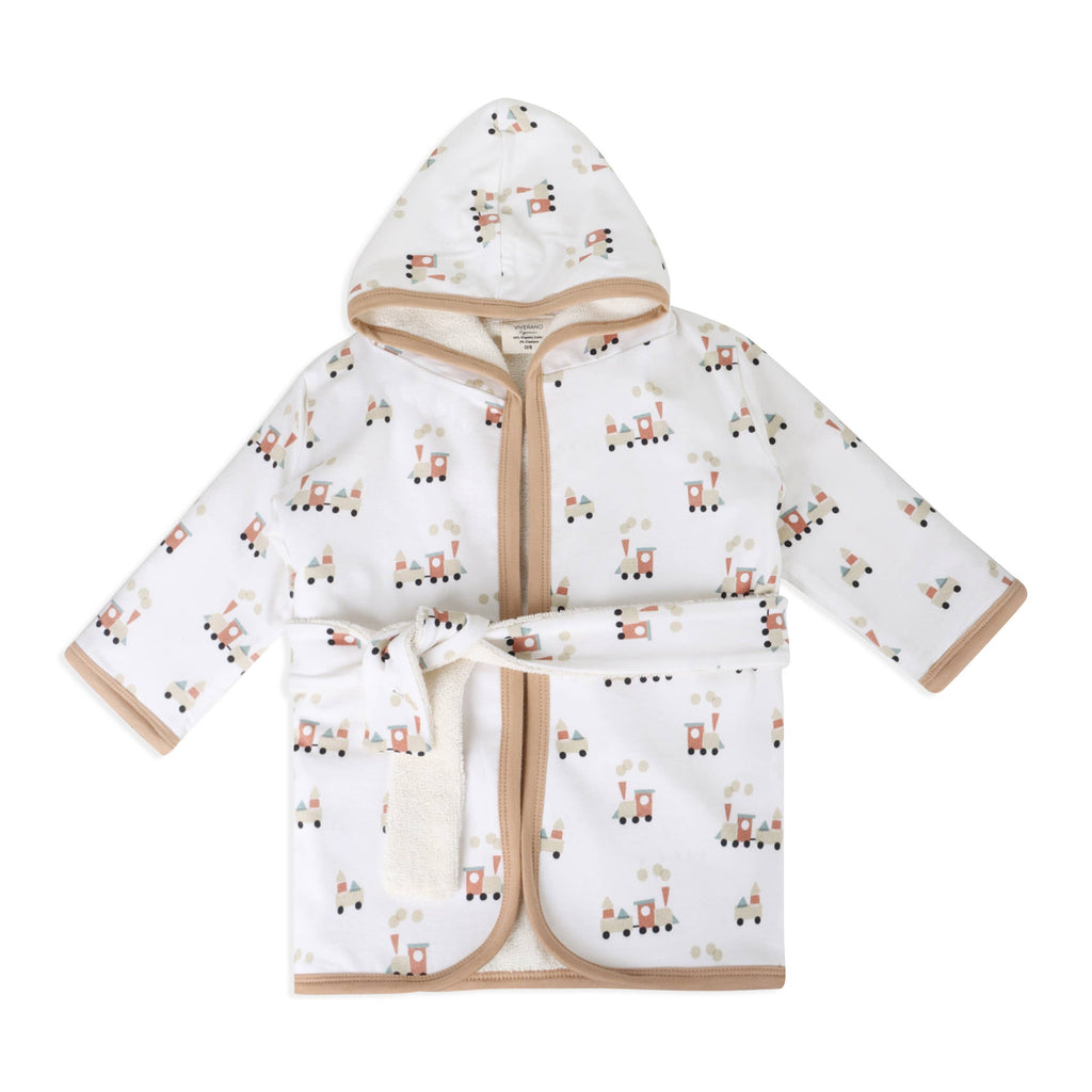 Train Hooded Baby Bathrobe (Organic Cotton): Natural / 0-9M (One Size)