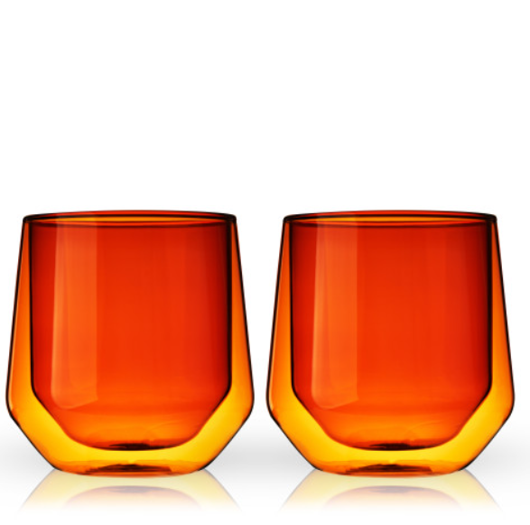 Aurora Double Walled Glass Tumblers - Amber - Set of 2