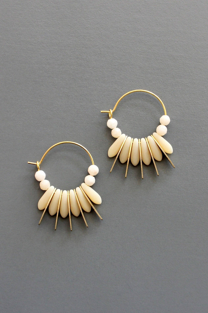 Mini Matte Cream Colored Hoop Earrings