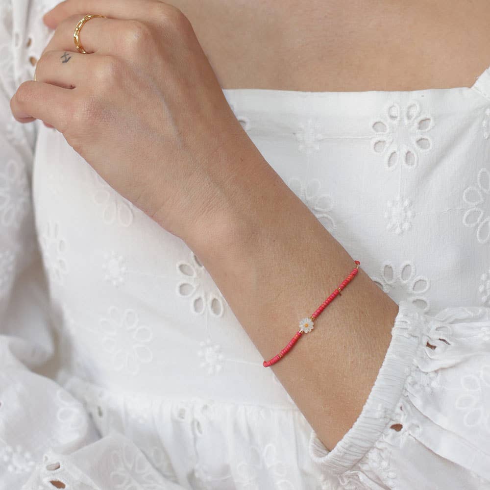 Daisy Miyuki Bead Friendship Bracelet: Rainbow Coral