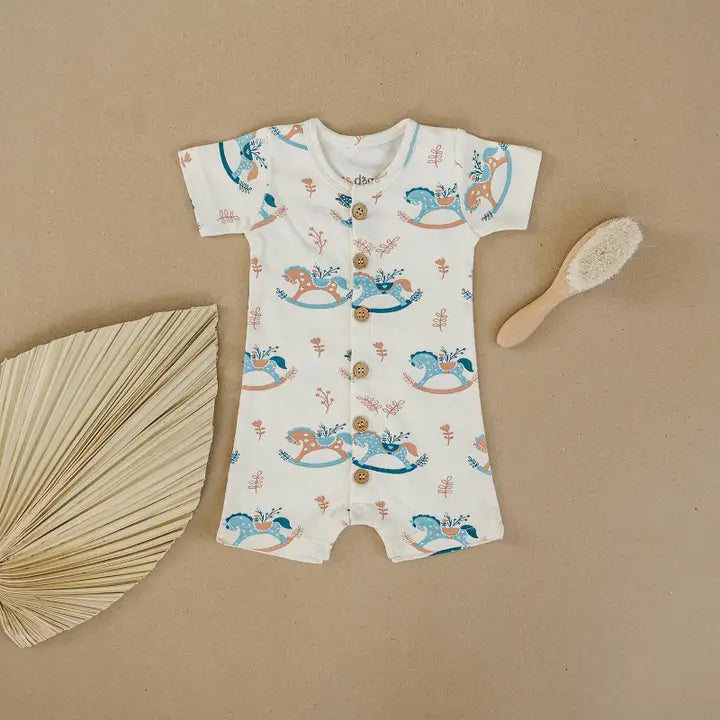 Organic Cotton Short Sleeve Romper - Rocking Horse