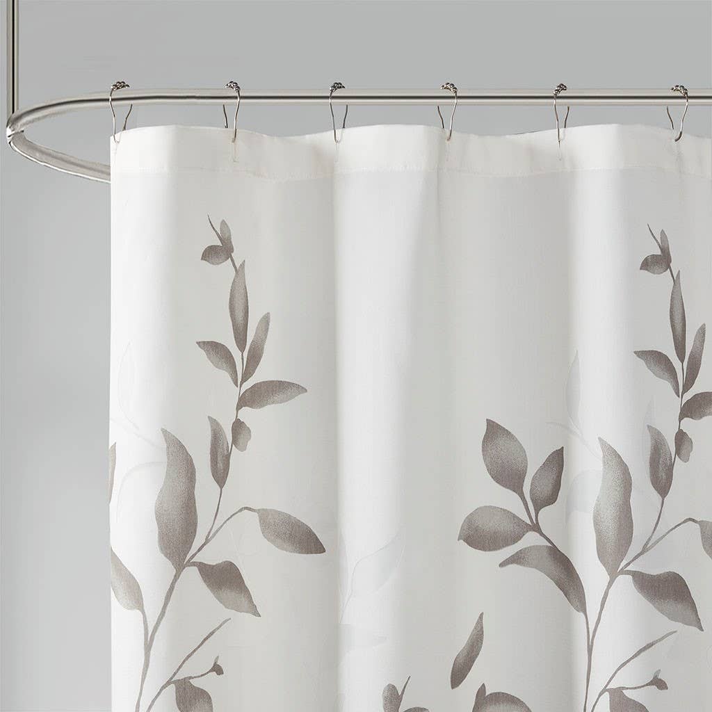 Devore Botanical Shower Curtain with Liner, Grey