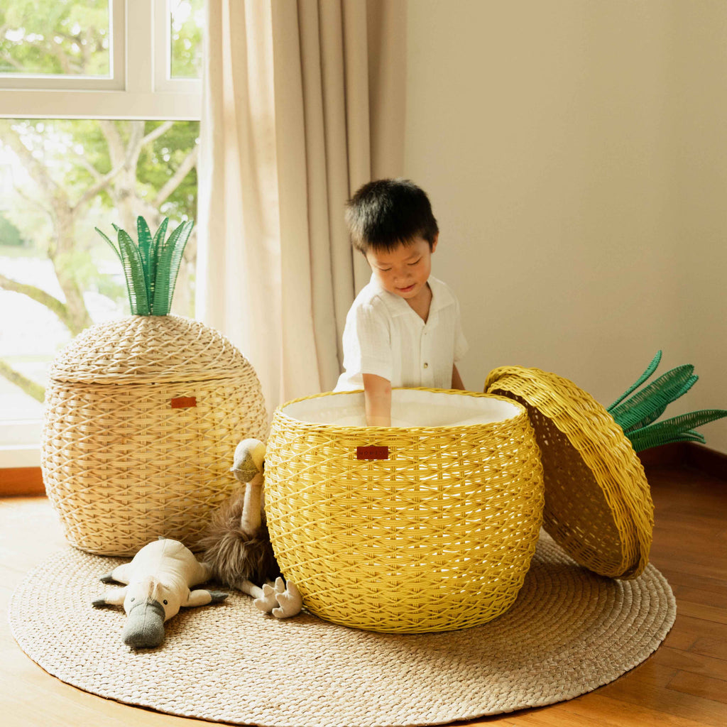 Handcrafted - Pineapple Storage Basket (Yellow) - Rattan