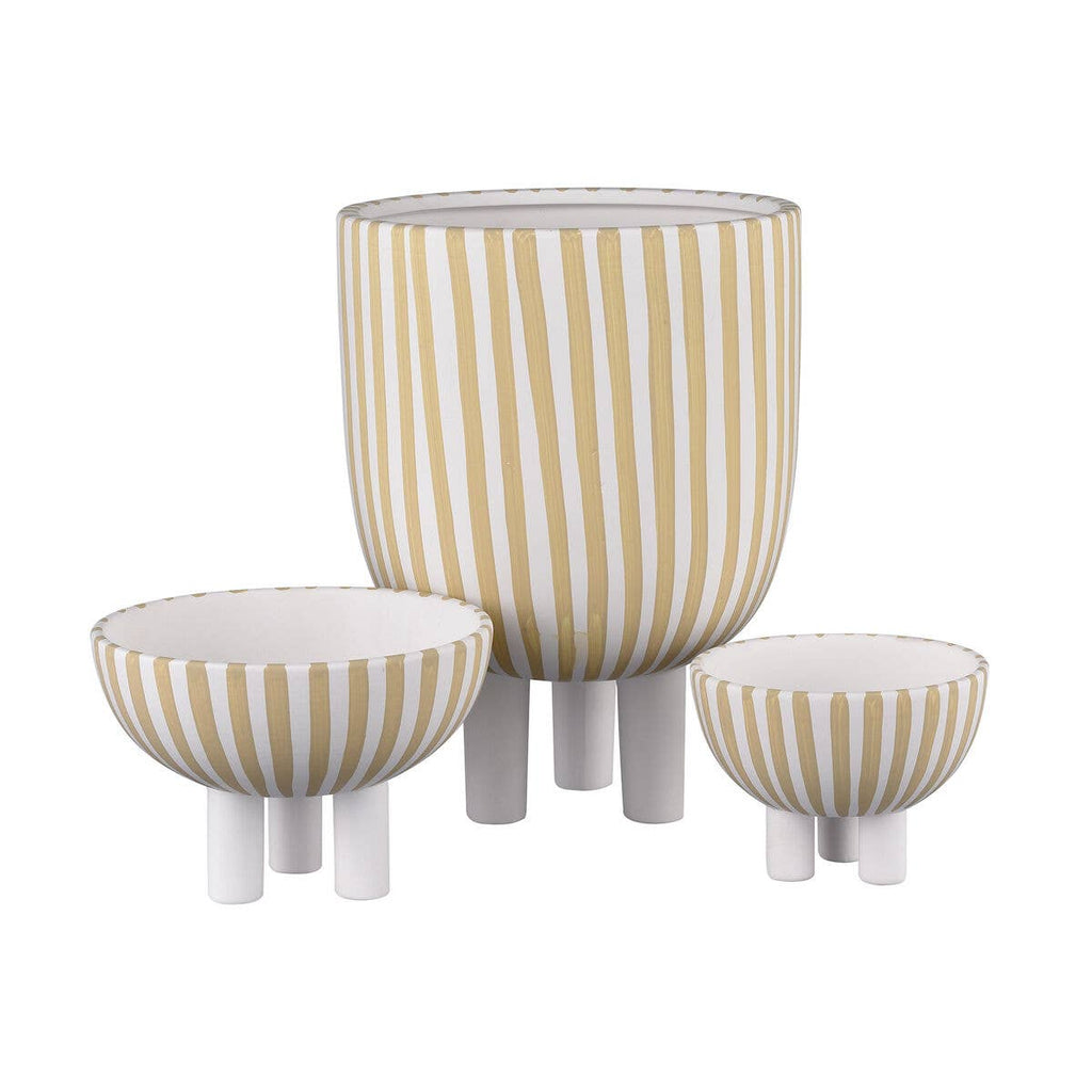 Booth Decorative Striped Footed Ceramic Bowl Home Decor