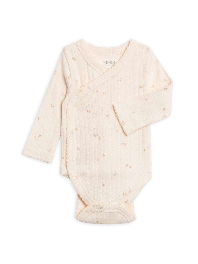 Hilda Brushed Back Pointelle Long Sleeve Kimono Bodysuit