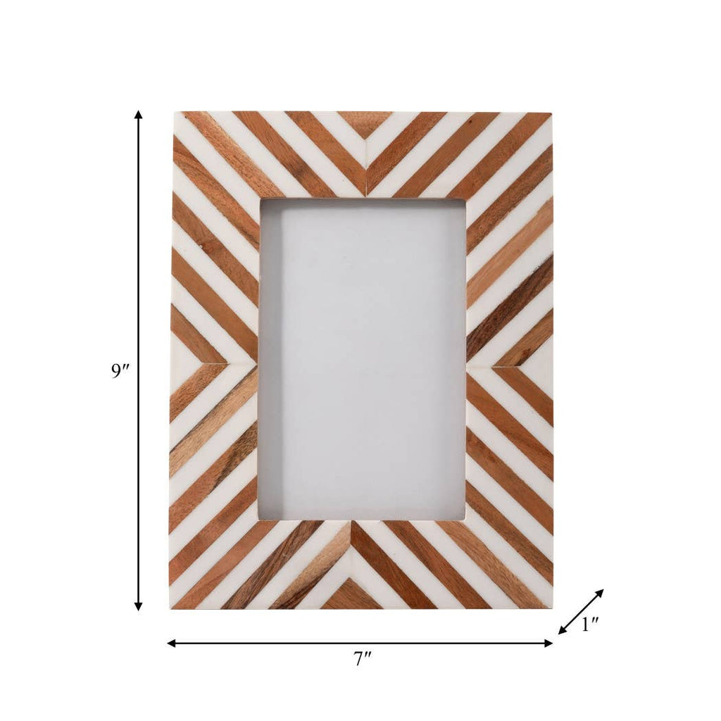 Resin Wood Herringbone Lines Photo Frame - Brown, 4x6 in.