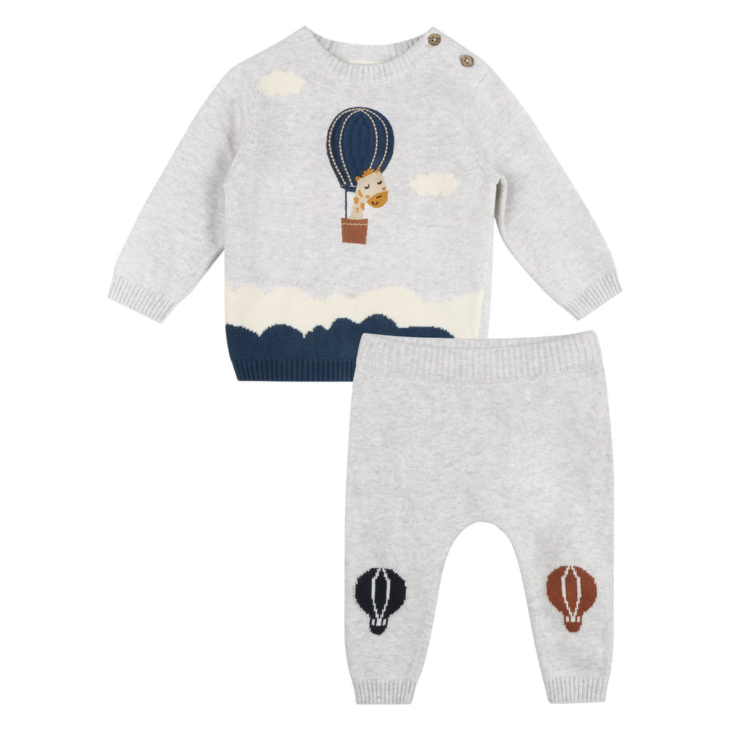 Hot Air Balloon Baby Knit Pullover & Pants Set (Organic): Pearl Grey Heather / 12-18M